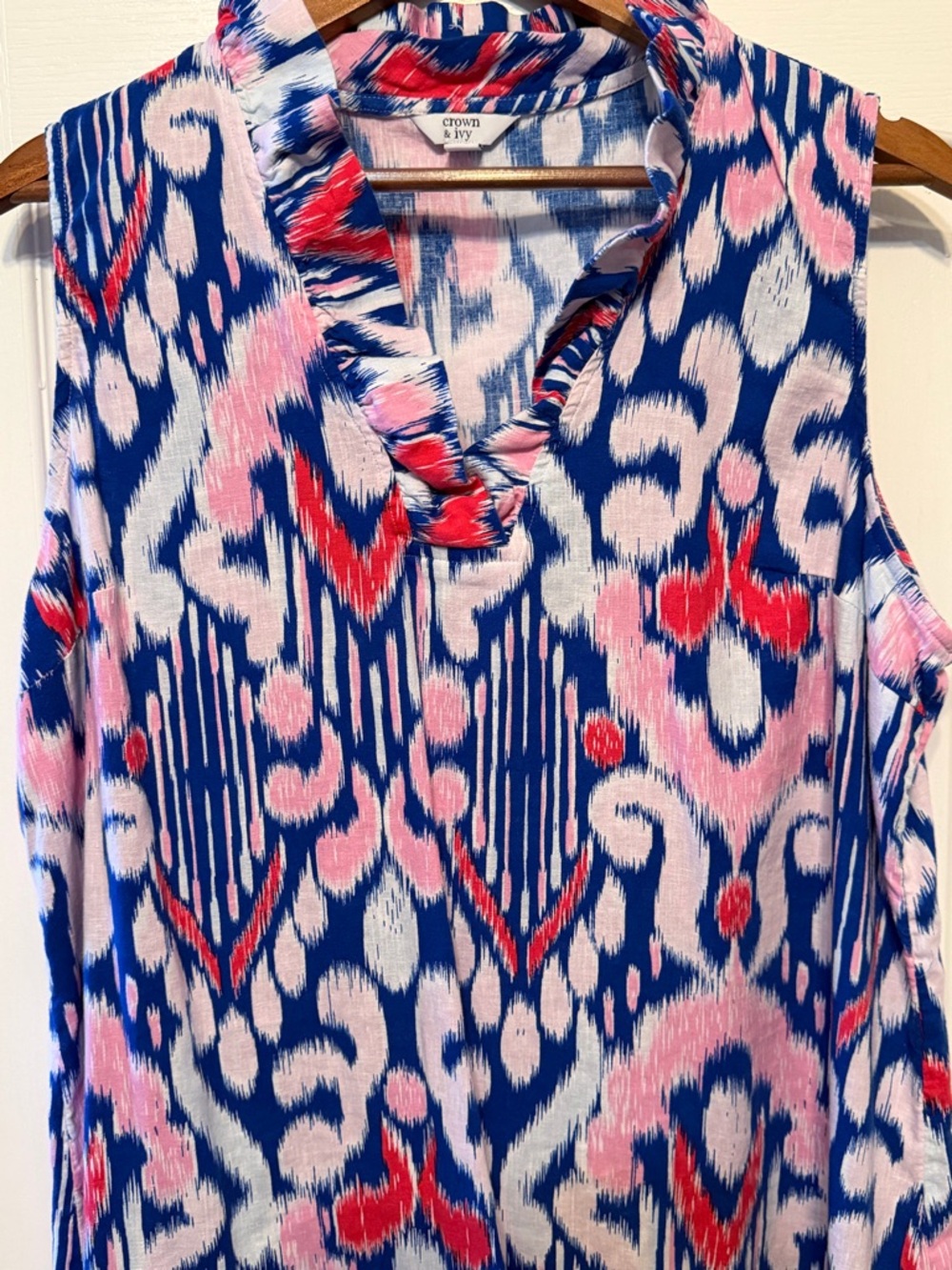 crown & ivy Blue, Pink and Red Ikat-Style Sleeveless Dress